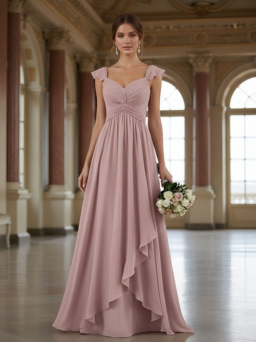 A Line Sweetheart Ruffled Simple Bridesmaid Dresses