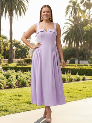 A Line Square Neck Sleeveless Satin Spaghetti Straps Bridesmaid Dresses