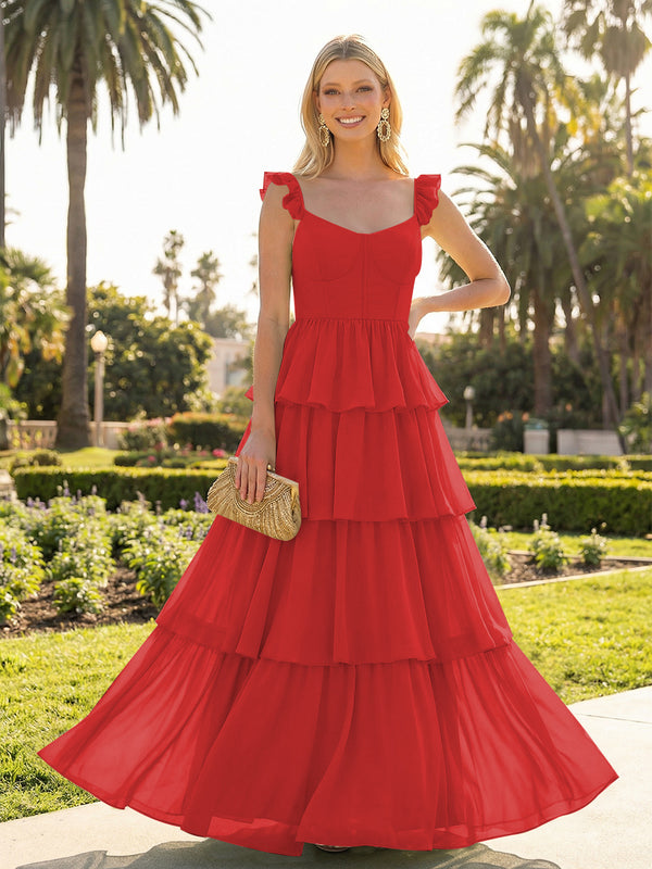 A Line Sleeveless Pleated Chiffon Spaghetti Straps Ruffles Bridesmaid Dresses