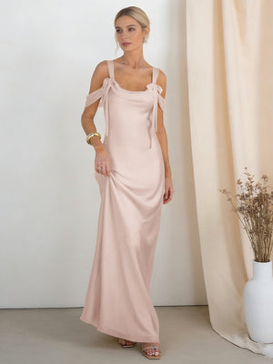 Satin Spaghetti Straps Bridesmaid Dresses with Bows