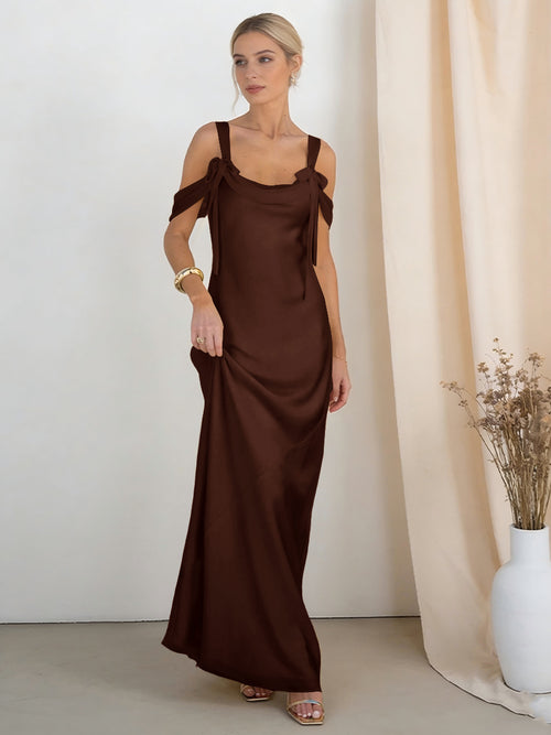 Satin Spaghetti Straps Bridesmaid Dresses with Bows