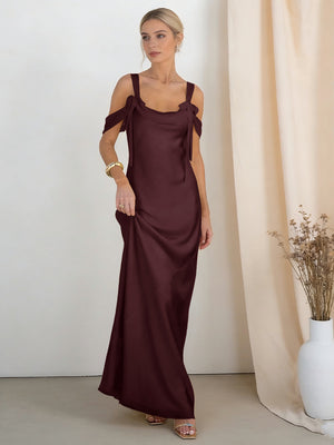 Satin Spaghetti Straps Bridesmaid Dresses with Bows