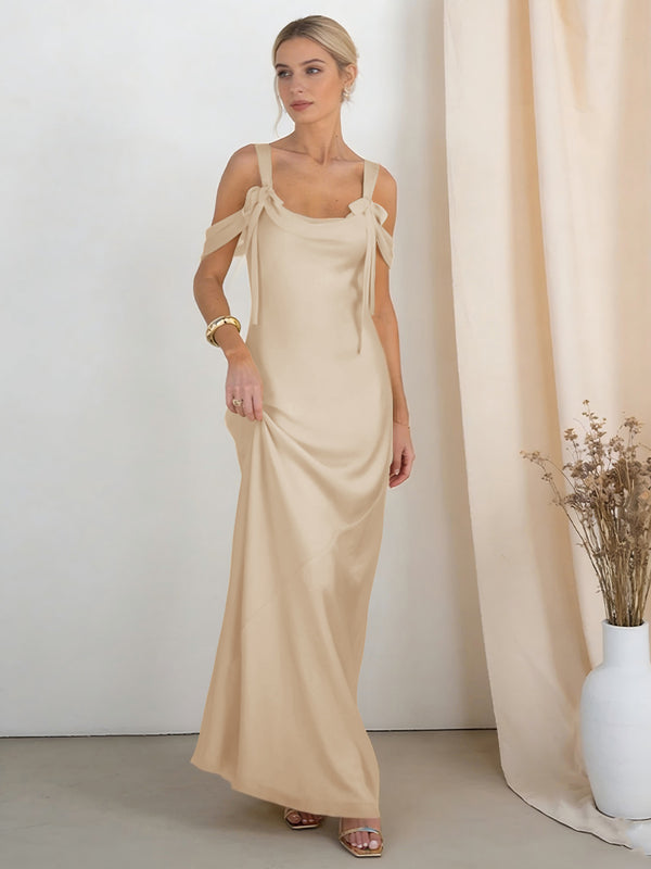 Satin Spaghetti Straps Bridesmaid Dresses with Bows