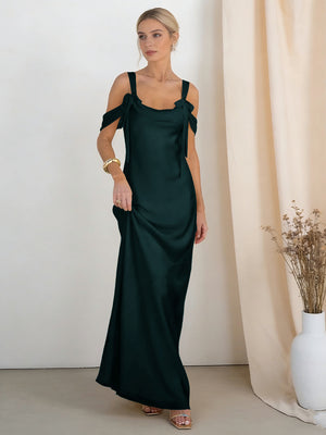 Satin Spaghetti Straps Bridesmaid Dresses with Bows