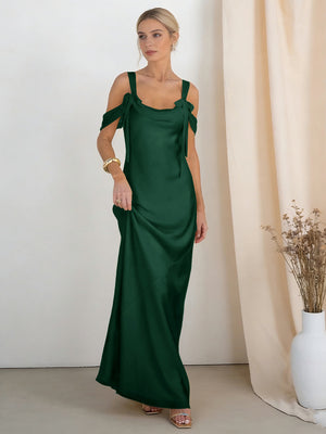 Satin Spaghetti Straps Bridesmaid Dresses with Bows