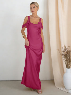 Satin Spaghetti Straps Bridesmaid Dresses with Bows