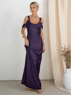 Satin Spaghetti Straps Bridesmaid Dresses with Bows