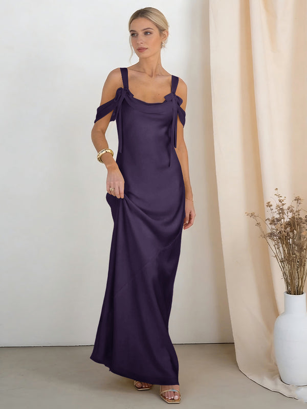 Satin Spaghetti Straps Bridesmaid Dresses with Bows