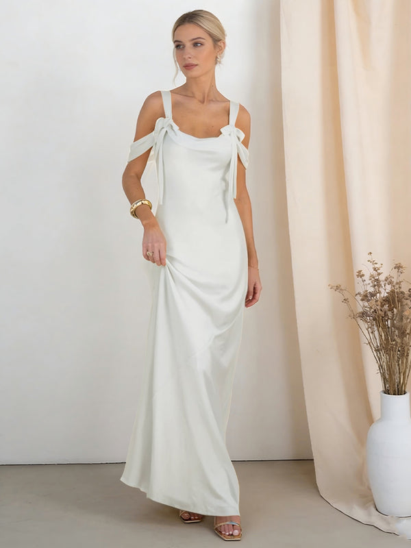 Satin Spaghetti Straps Bridesmaid Dresses with Bows