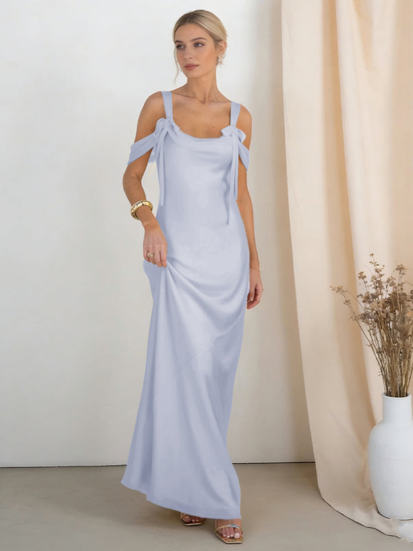 Satin Spaghetti Straps Bridesmaid Dresses with Bows