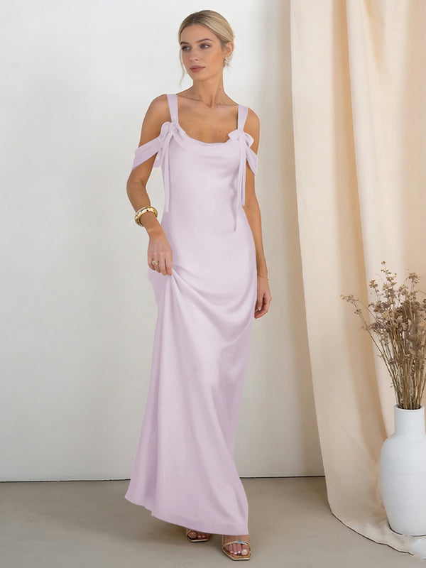 Satin Spaghetti Straps Bridesmaid Dresses with Bows