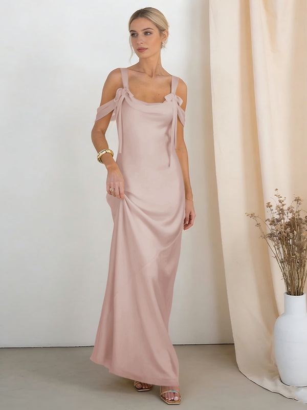 Satin Spaghetti Straps Bridesmaid Dresses with Bows