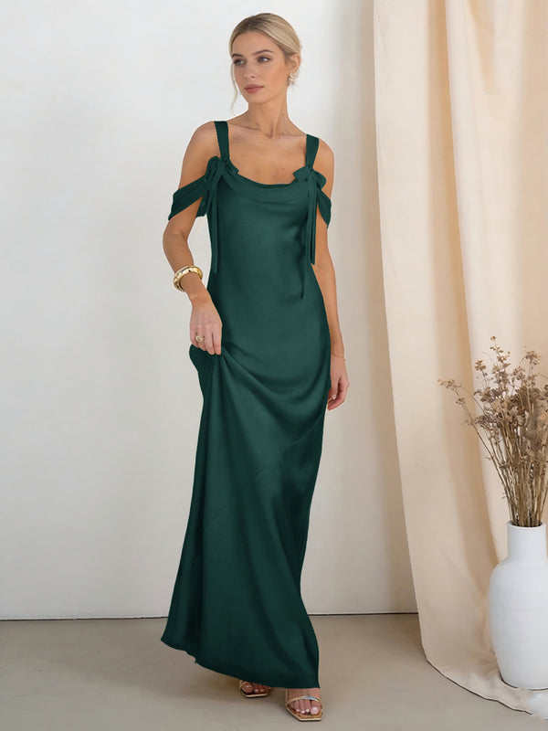 Satin Spaghetti Straps Bridesmaid Dresses with Bows