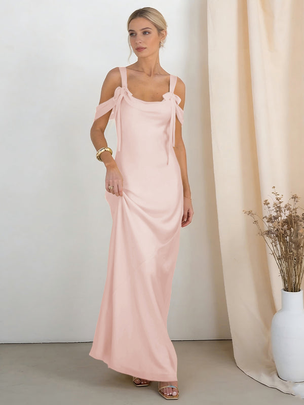 Satin Spaghetti Straps Bridesmaid Dresses with Bows