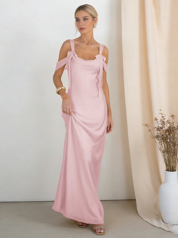 Satin Spaghetti Straps Bridesmaid Dresses with Bows