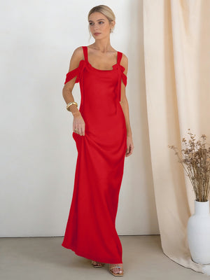 Satin Spaghetti Straps Bridesmaid Dresses with Bows