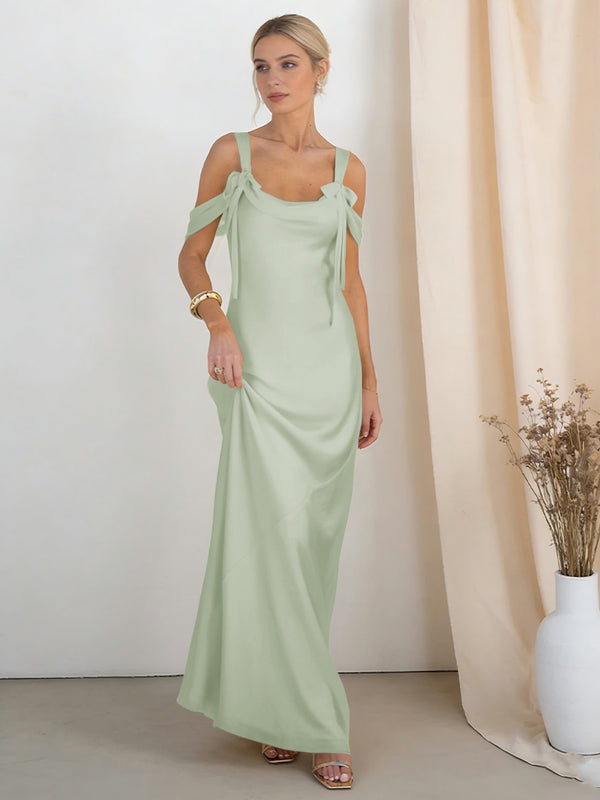 Satin Spaghetti Straps Bridesmaid Dresses with Bows