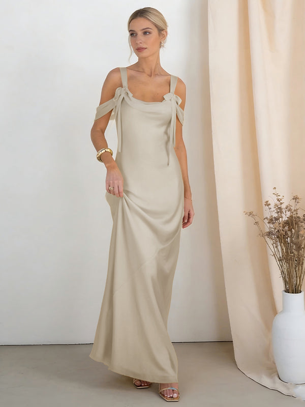 Satin Spaghetti Straps Bridesmaid Dresses with Bows