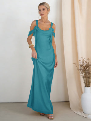 Satin Spaghetti Straps Bridesmaid Dresses with Bows