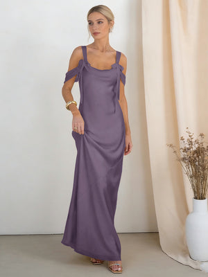 Satin Spaghetti Straps Bridesmaid Dresses with Bows