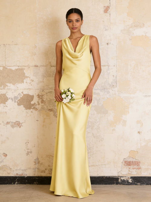 Satin Cowl Neck Mermaid Maxi Bridesmaid Dresses