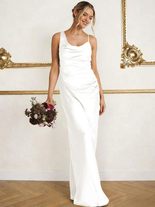 Satin Spaghetti Straps Maxi Mermaid Bridesmaid Dresses