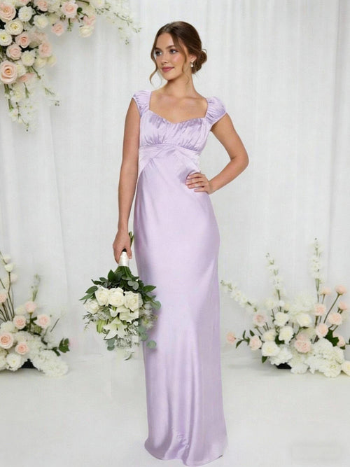 Satin Simple Spaghetti Straps Long Bridesmaid Dresses