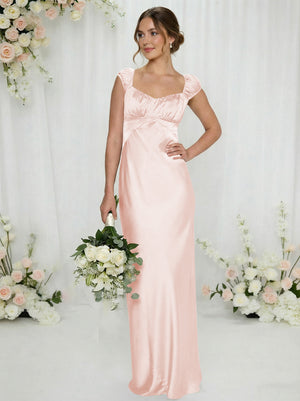 Satin Simple Spaghetti Straps Long Bridesmaid Dresses
