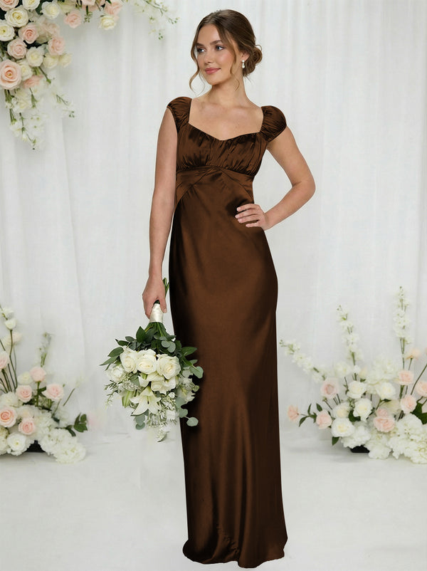 Satin Simple Spaghetti Straps Long Bridesmaid Dresses