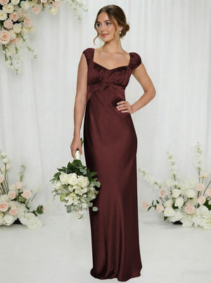 Satin Simple Spaghetti Straps Long Bridesmaid Dresses