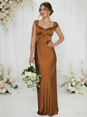 Satin Simple Spaghetti Straps Long Bridesmaid Dresses