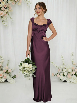 Satin Simple Spaghetti Straps Long Bridesmaid Dresses