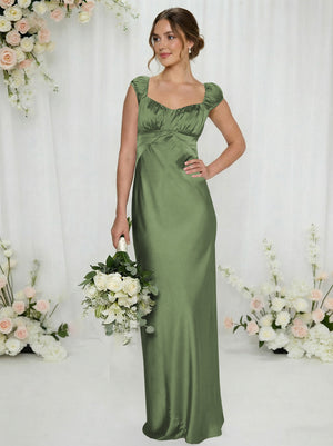 Satin Simple Spaghetti Straps Long Bridesmaid Dresses