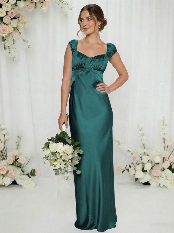 Satin Simple Spaghetti Straps Long Bridesmaid Dresses