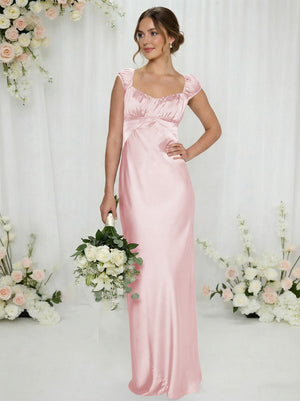 Satin Simple Spaghetti Straps Long Bridesmaid Dresses