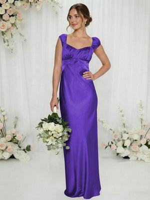 Satin Simple Spaghetti Straps Long Bridesmaid Dresses