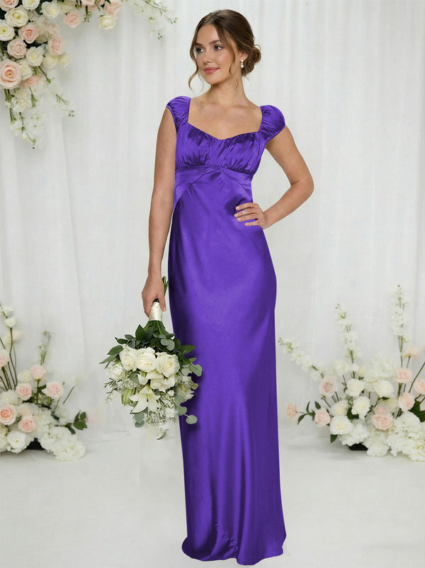 Satin Simple Spaghetti Straps Long Bridesmaid Dresses