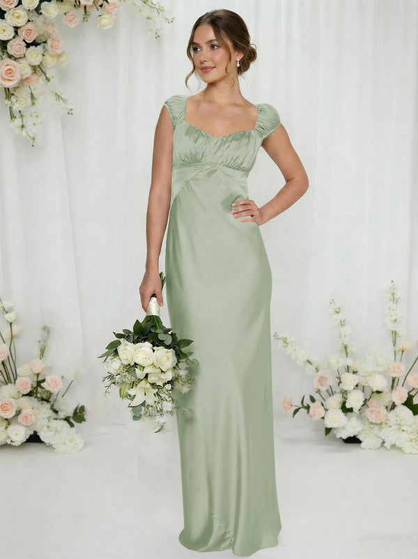 Satin Simple Spaghetti Straps Long Bridesmaid Dresses