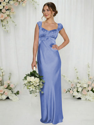 Satin Simple Spaghetti Straps Long Bridesmaid Dresses