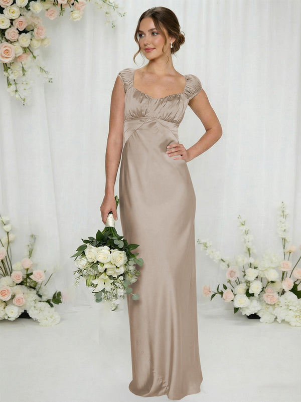 Satin Simple Spaghetti Straps Long Bridesmaid Dresses