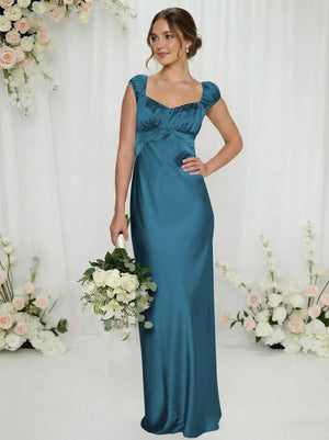 Satin Simple Spaghetti Straps Long Bridesmaid Dresses