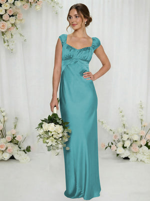 Satin Simple Spaghetti Straps Long Bridesmaid Dresses