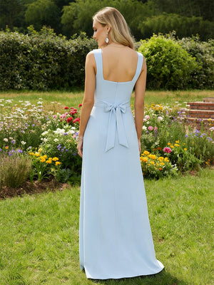 Jersey A Line Square Neck Long Bridesmaid Dresses