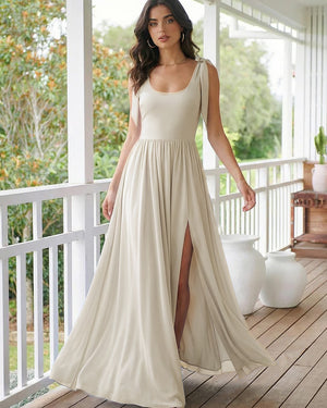 Chiffon A Line Square Neck Long Bridesmaid Dresses