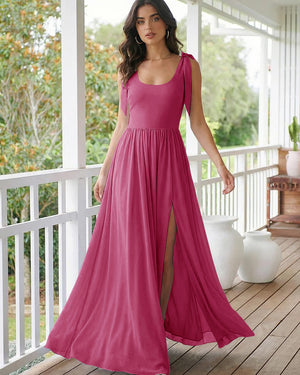 Chiffon A Line Square Neck Long Bridesmaid Dresses