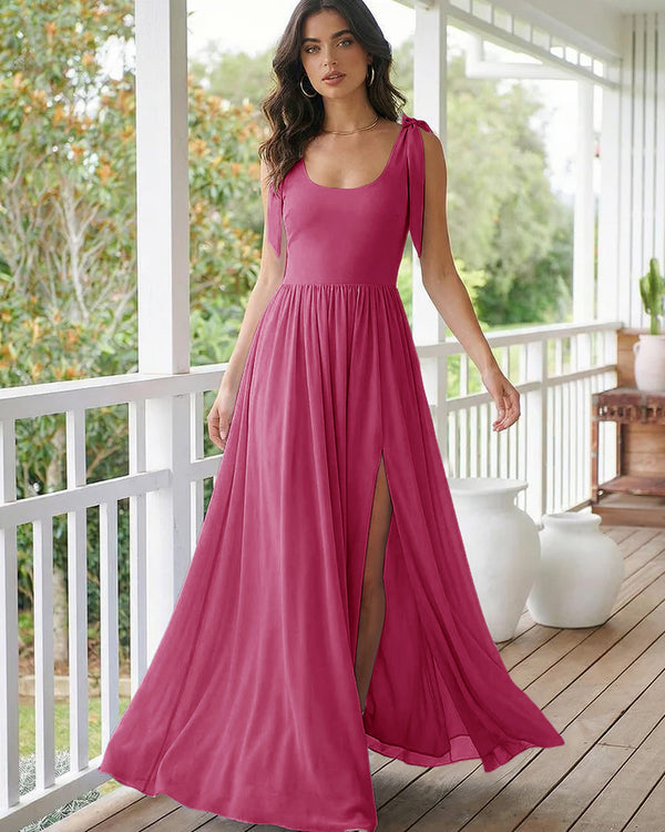 Chiffon A Line Square Neck Long Bridesmaid Dresses