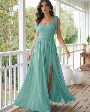 Chiffon A Line Square Neck Long Bridesmaid Dresses