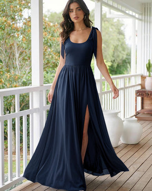 Chiffon A Line Square Neck Long Bridesmaid Dresses