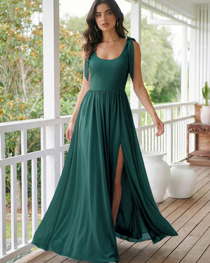 Chiffon A Line Square Neck Long Bridesmaid Dresses