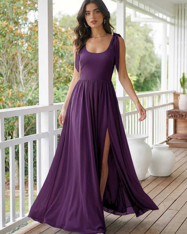 Chiffon A Line Square Neck Long Bridesmaid Dresses